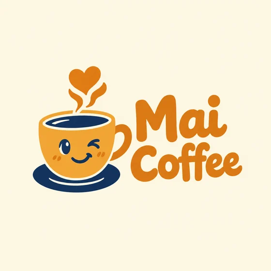 Mai Coffee logo: a winking cup with heart-shaped steam